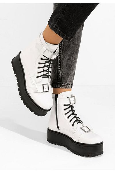 B T Shoes Astrid V5 white platform boots