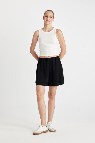 DeFacto Regular Fit Normal Waist Short Leg Linen Blended Black Shorts D3989Ax24Hs