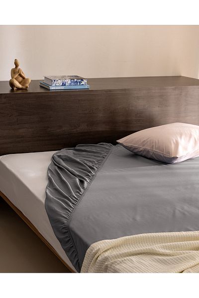 Madame Coco Ciel Double 100% Cotton Elastic Satin Bed Sheet - Gray