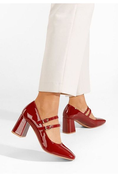 B T Shoes Zerena Red Chunky Heel Shoes