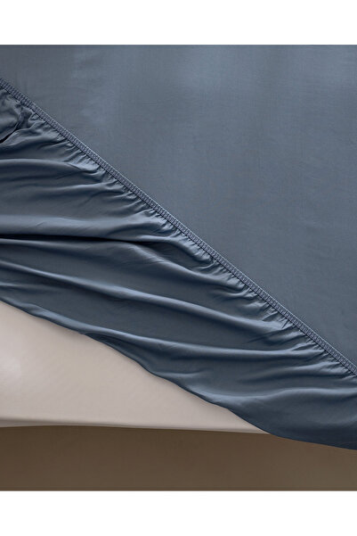 Madame Coco Ciel Single Plus 100% Cotton Elastic Satin Bed Sheet - Dark Blue