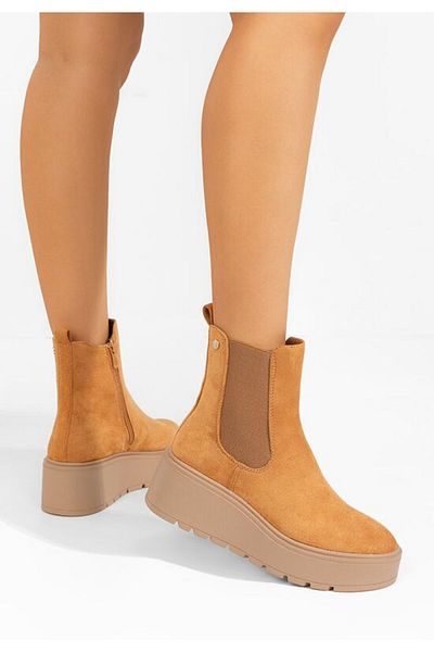 B T Shoes Celestina camel platform boots