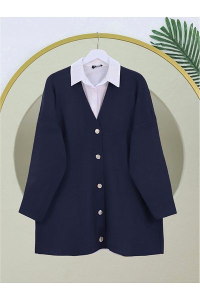Modamorfo Oversize Knitwear Cardigan and Navy V-Neck Buttoned