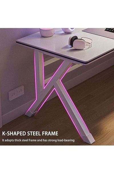 COOYA Home Desktop Live Streaming Esports Desk,Simple White,140x60x75cm,X-Shaped Legs,For Home and Office