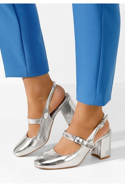 B T Shoes Pantofi cu toc gros Vanya argintii