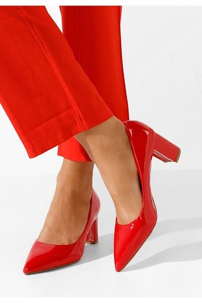 B T Shoes Red Danza Chunky Heel Shoes
