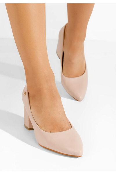 B T Shoes Pantofi Cu Toc Gros Eleganti Bej Nelia