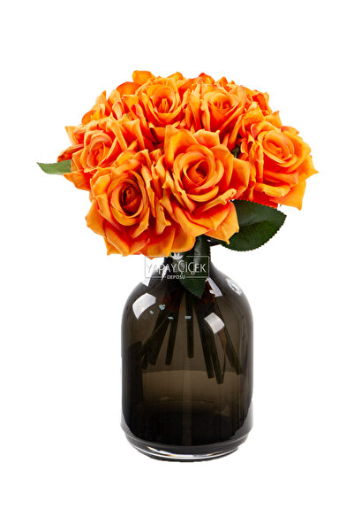 Yapay Çiçek Deposu 10lu Lüx Gul Demeti 25 cm Tuıuncu