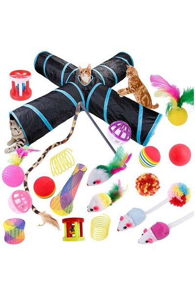 COOYA 22 PCS Cat Toys Set,Collapsible Foldable Tunnel,for Pet Cat Agility Training and Exercising