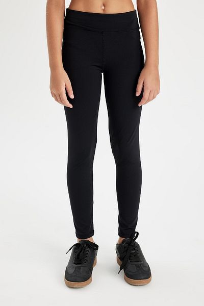 DeFacto Girl's Standard Size Black Basic Plain Leggings D3226A824Wn