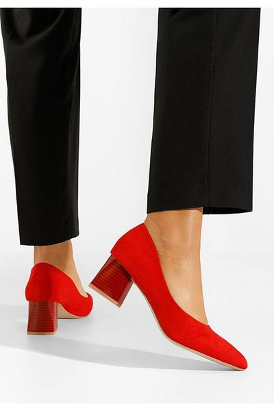 B T Shoes Salma Red Chunky Heel Shoes