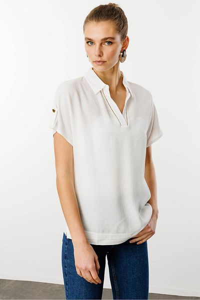 Desen Triko Women's Ecru Polo Neck Low Sleeve Shirt