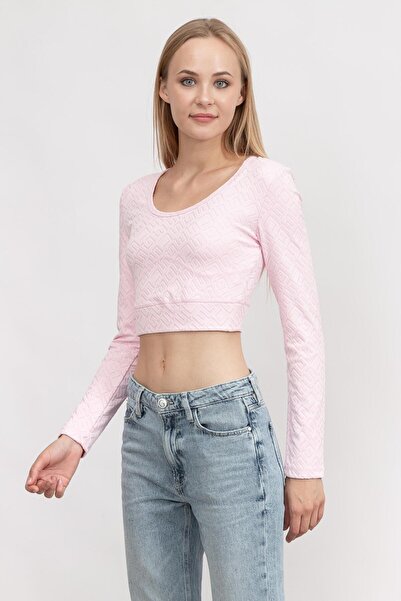 Guess Dana Ls Crop Top Kadın Bisiklet Yaka T-Shirt