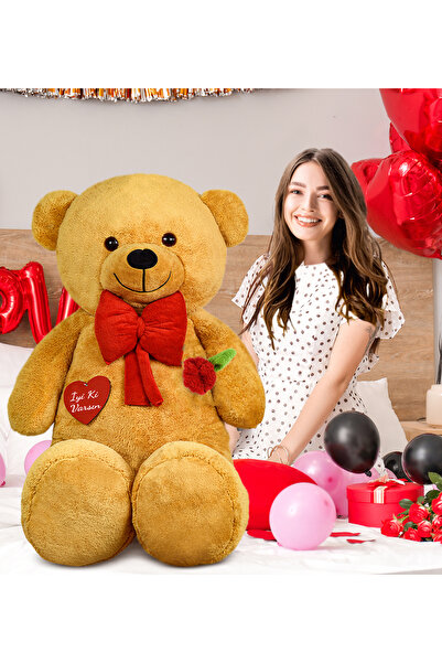 Özgüner Oyuncak 140 Cm Güllü Kalpli Peluş Oyuncak Ayıcık - Sevgiliye Hediye