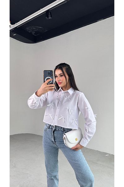 Cappmoda GML-10257 Πουκάμισο με μακρυμάνικο σχέδιο με λευκό φιόγκο