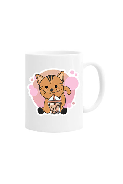 OEM Cană albă personalizată „bubble tea cat with chocolate”, INOVATIX®. 330 ml