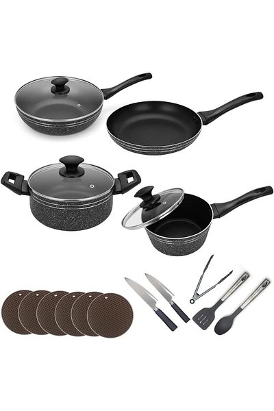 Auroware 18 Piece Non Stick Cookware Ser Induction Bottom PFOA Free Frying pan Casserole with Lid