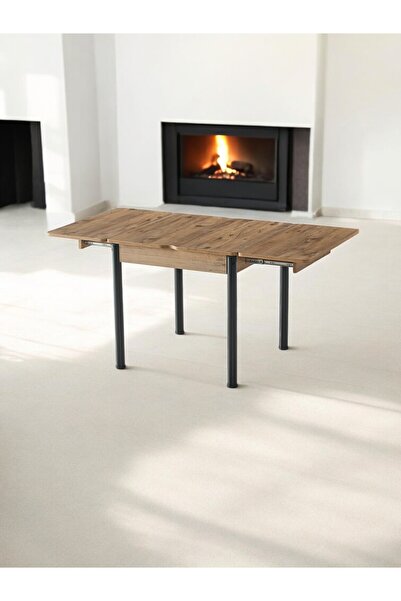 DENGEMA Neva Açılır Kapanır Mutfak Masası – Ceviz Desen, Siyah Ayak, 80x80/160 cm