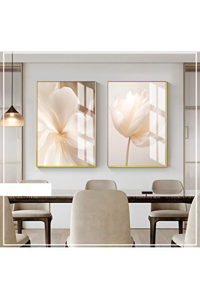 Harikabirev HARİKABİREV|SOFT KREM - BEJ RENK FENOMEN MODA CAM TABLO SETİ |ÇERÇEVELİ CAM TABLO 2Lİ DİKEY