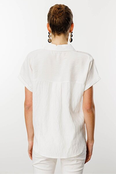 Desen Triko Women's Polo, Low Sleeve Shirt Ecru Color