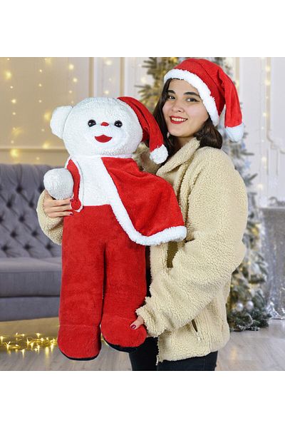 Özgüner Oyuncak 80 Cm Standing Santa Claus Cloaked Teddy Bear New Year, Christmas Gift