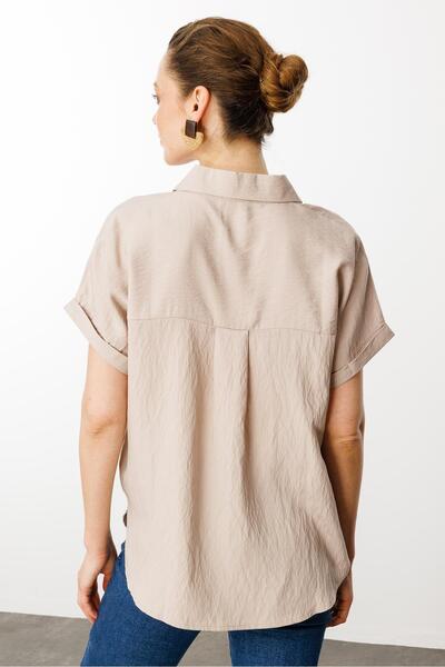 Desen Triko Women's Polo Neck Low Sleeve Shirt Mink Model Gx9688