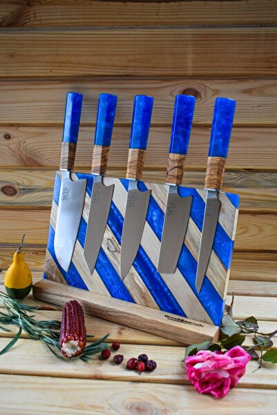 LUGA ATÖLYE Wooddiamonds Standlı 5'li Şef Bıçağı Seti