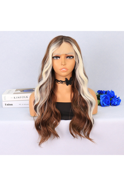 Afrodit Giyim شعر مستعار من التول المموج باللون البني الفاتح/ البلاتيني