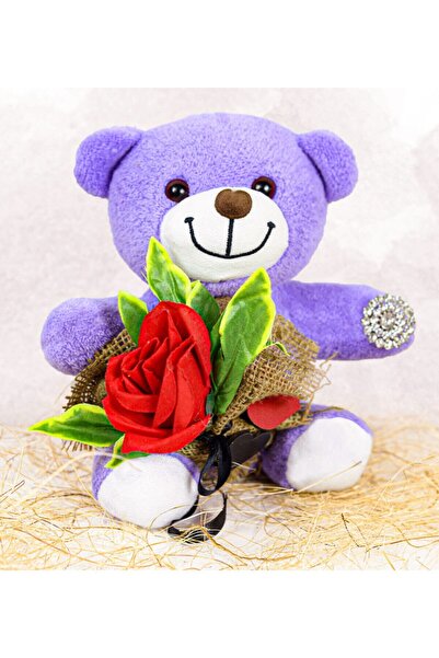 Özgüner Oyuncak 25 cm Cute Teddy Bear Holding a Rose in Her Hand