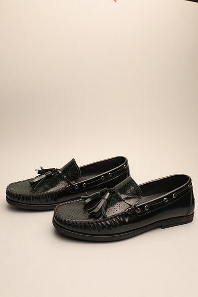 Gondol Loafer clasic pentru bărbați, verde, negru, din piele naturală 41 Ttx.635