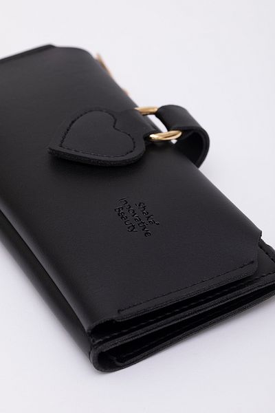 SHAKA Black Soft Faux Leather Heart Snap Wallet
