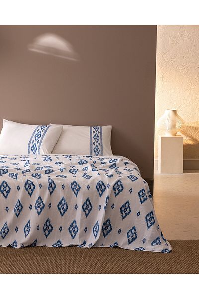 Madame Coco Talon Einzel-Set aus 100 % kardiertem, bedrucktem Piqué, Marineblau