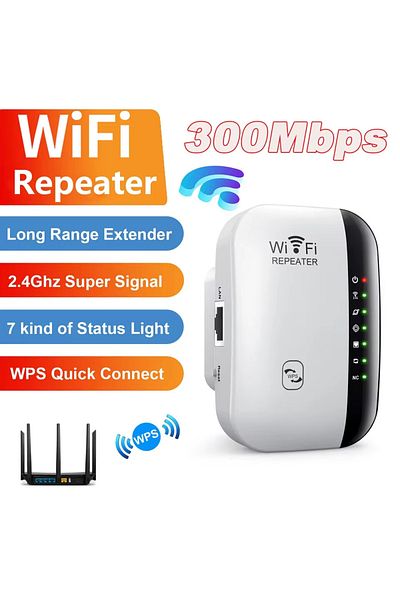 Choice قابس أمريكي أبيض 7 مصابيح حالة مكرر لاسلكي موسع واي فاي 802.11n WPS للكمبيوتر الشخصي