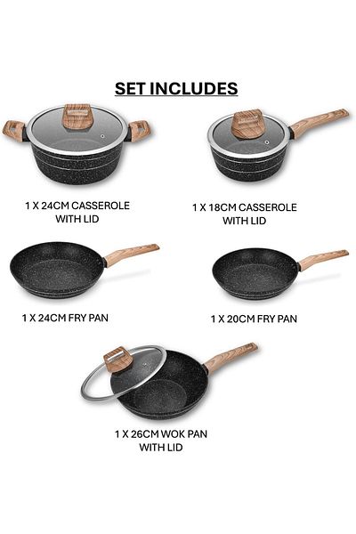 Auroware 8 Pcs Non Stick Cooking Pots And Pan Set Forged Aluminium Kitchen Cookware Pfoa Free