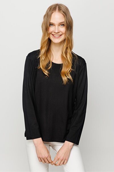 Desen Triko Γυναικεία μπλούζα με λαιμόκοψη Basic Combed Cotton Μαύρη