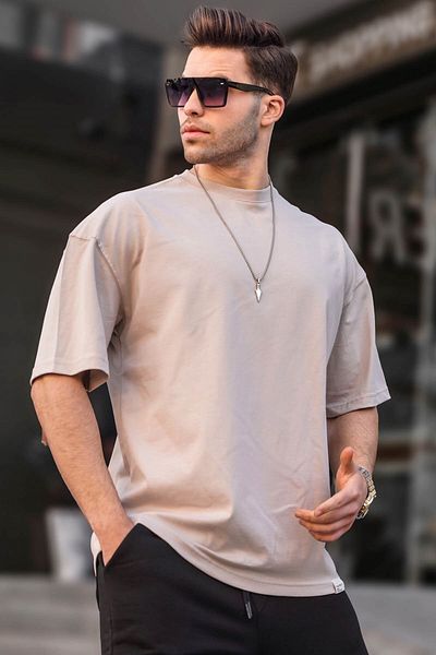 Madmext Steinfarbenes Basic-T-Shirt für Herren in Oversize-Passform 6066