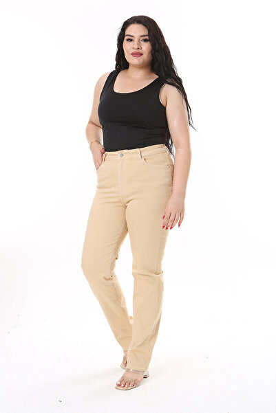 Şans Γυναικείο παντελόνι Camel High Waist 5 τσέπες Lycra Gabardine 65N38731