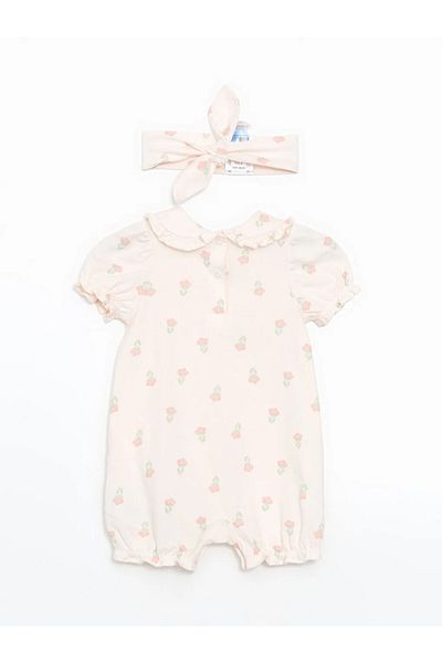 LC Waikiki Lcw Baby Pink Bow Baby Girl Rompers and Headband 2-Pack