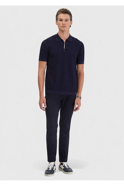 Ramsey Πλεκτό Navy Blue Polo Neck Jacquard