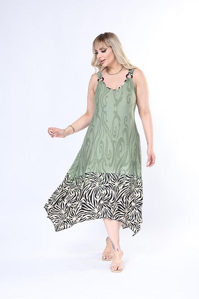 mezura tekstil Rochie de vară cu bretele din bumbac pieptănat cu tăietură asimetrică