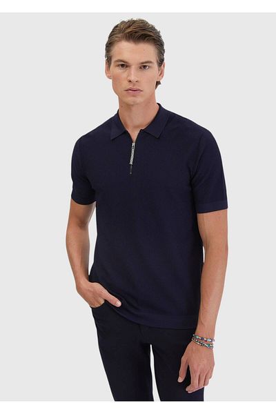 Ramsey Πλεκτό Navy Blue Polo Neck Jacquard