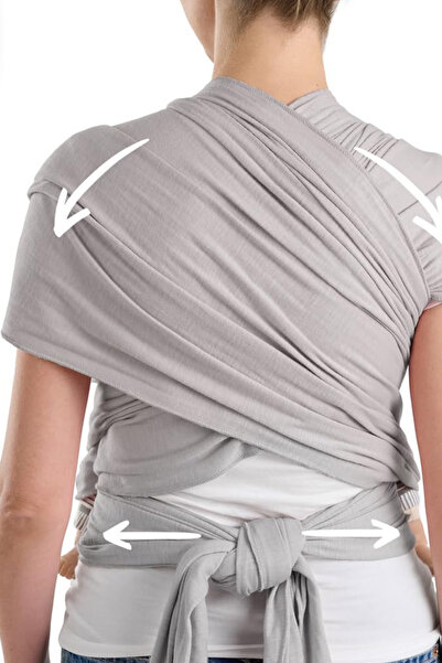 Calico % 100 Organik Baby Wrap Sling - Bebek Taşıma Şalı / Gri Renk - Taşıma Kesesi & Şapka - Hediyeli Ürün
