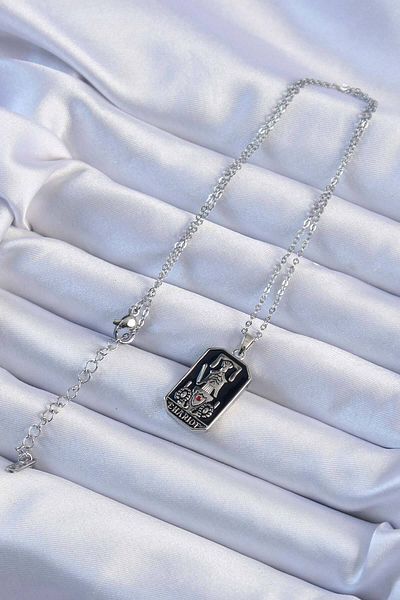 Skygo 316L Steel Chain Silver Color Black Enamel Tarot Necklace - Tj-Bko9246