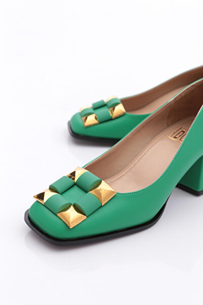 DGN Γυναικεία τετράγωνη πόρπη Κοντά παπούτσια με χοντρό τακούνι πράσινο 234492859