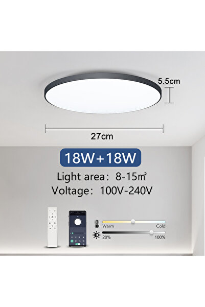 Choice مصباح سقف ذكي LED قابل للتغيير 36 واط مع حافة سوداء، مصابيح سقف LED حد...