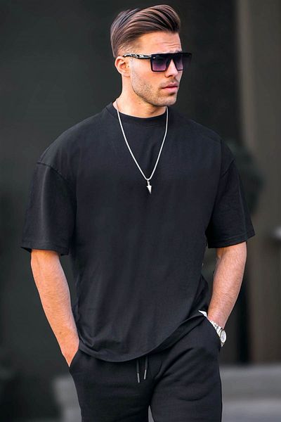 Madmext Pánské černé tričko Oversize Fit Basic 6066
