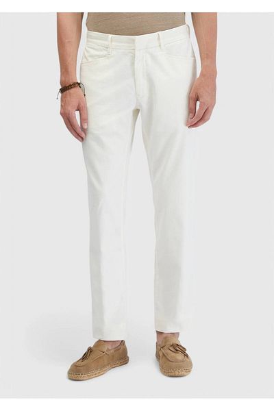 Ramsey Ecru Plain Woven Regular Fit Casual Cotton Blended Trousers