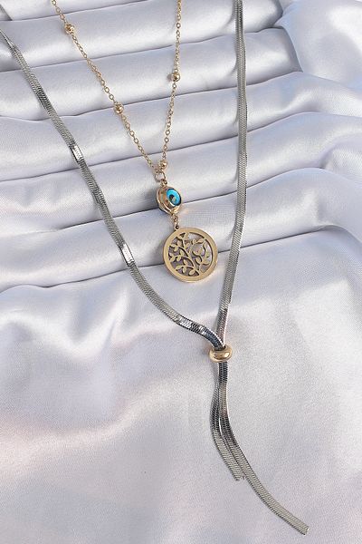 Skygo Colorful 316L Steel Mix Sprout - Long Women's Necklace with Evil Eye Bead Detail - Tj-Bko9400