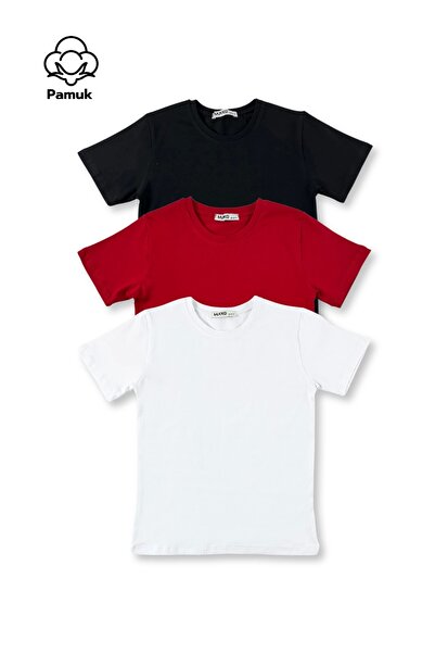 MK Mukko Kids Set de 3 tricou cu mânecă scurtă, cu design de bază, pentru fete și băieți