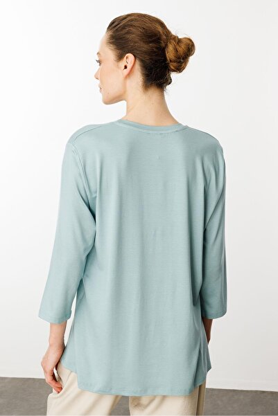 Desen Triko Γυναικεία μπλούζα με λαιμόκοψη μονόχρωμη χτενισμένη βαμβακερή